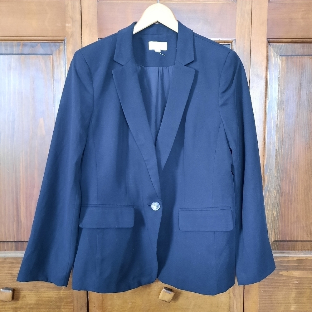 🛍NWOT Loft Petite Fluid Modern Blazer black linen blend 609078 size 12P
